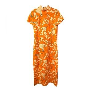 Alfred Shaheen Floral Orange Dress (2pcs) size 12